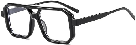 Long Keeper Retro Pilot Sunglasses Women Men 70s Flat Pilot Sunglasses Vintage Square Double Bridge Sun Glasses UV400 Protection (Bight Black Clear)