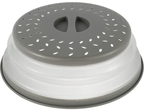 Collapsible Microwave Cover for Food Microwave Splatter Cover with Grip Handle Multi-Functional Microwave Lid Basket Strainer for Fruit Vegetables Kitchen Cooking 10.5 inch (Grey)
