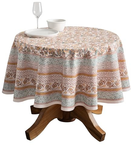 Maison d' Hermine Tischdecke, rund, 100% Baumwolle, wiederverwendbar, dekorativ, für den Alltag, Esszimmer, Bauernhaus, Zuhause, Party, Feste und Hochzeit, 160 cm, Bunt (Nila)