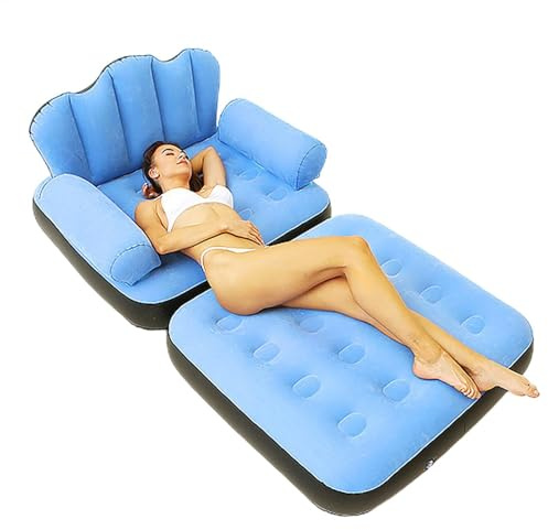 Aufblasbares Sofa Multifunktions Luftsofa mit L-förmiger Armlehne | Faltbare tragbare Lounge, Doppelschicht-Blas-Recliner, Outdoor Camping und Sofa für Erwachsene, Multi-Use Faule Bett