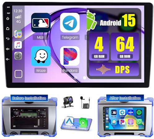 [DSP 4+64G] Hikity Android 15 Car Stereo Double Din Radio, 9 Inch 1280P IPS Touch Screen Radio Wireless Carplay Android Auto Car Radio FM/RDS/32EQ Bluetooth GPS WiFi SWC+Mic, AHD Backup Cam
