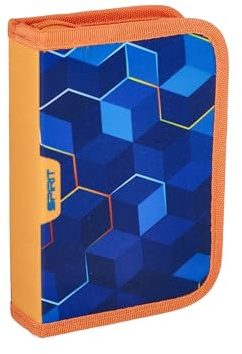 itenga Schüler-Etui 28 teilig gefüllt 1-Zipper Federmäppchen für Jungen und Mädchen (ABS Blue Cube)