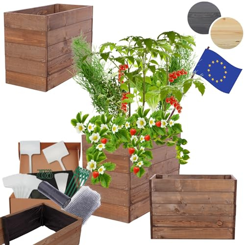 MODO24 Hochbeet Holz, Kräuterbeet, Gartenbeet, Pflanzkasten, Blumenbeet, für Garten und Terrasse, Kiefernholz, Massivholz, Naturholz, Gemüsegarten, Abmessungen 45x63x30 cm, Farbe: Braun