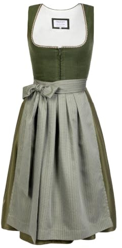 Edelnice Traditionellt mode, midi Dirndl Anni av linne, grön inkl. Dirndlförkläde, stl. 32–54, Grön, 40