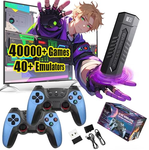 X2 BLUE Console de jeux vidéo rétro - 4K Retro Game Stick supportant 30/40/50+ émulateurs,sortie HDMI,émulateur console avec 2 manettes sans fil,Plug And Play,TV/ordinateur, cadeau pour adultes (128G)