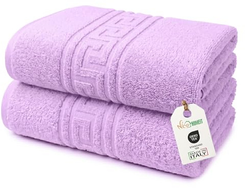 nice homeit Juego de 2 Toallas de baño Grandes 100 x 150 cm – Extra Large Toalla de baño 100% algodón Hilado en Anillo – Extra Suave y Absorbente Made in Italy (Violeta)