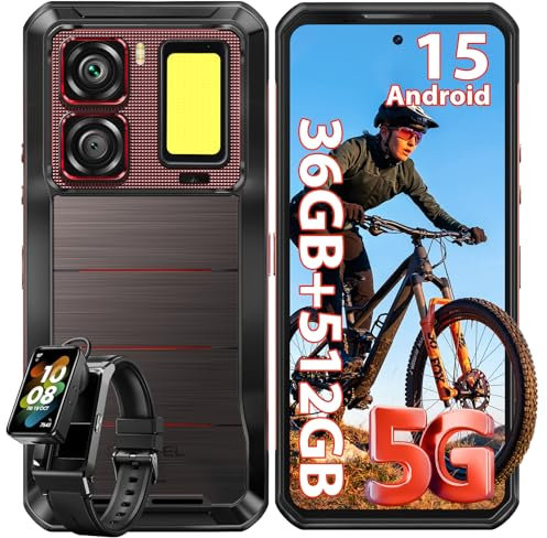 OUKITEL WP300 Telephone Incassable 5G avec Montre Connectée, 36Go + 512Go, 16000mAh/45W Smartphone Incassable Android 15, 6.8 & 120Hz, 108MP, Campeur Lumière, MTK D7050, Écouteurs, Dual SIM 5G/NFC