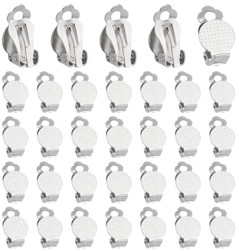 CRAFTYMELODY 100 Stück Ohrclip Beschläge Ohrclip Konverter Aus Edelstahl Runde Ohrclips Mit Flacher Rückseite 10mm Nicht Durchdringende Ohrringe