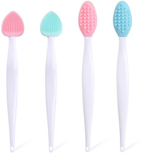 Mxxipp Lippenpeeling-Pinsel, Silikon-Herz-Lippenpeeling-Pinsel, Schrubber, doppelseitig, oval, Lippenreinigung, Peeling, Entfernen abgestorbener Haut, für Männer und Frauen, dunkle Lippen, Rosa, Grün
