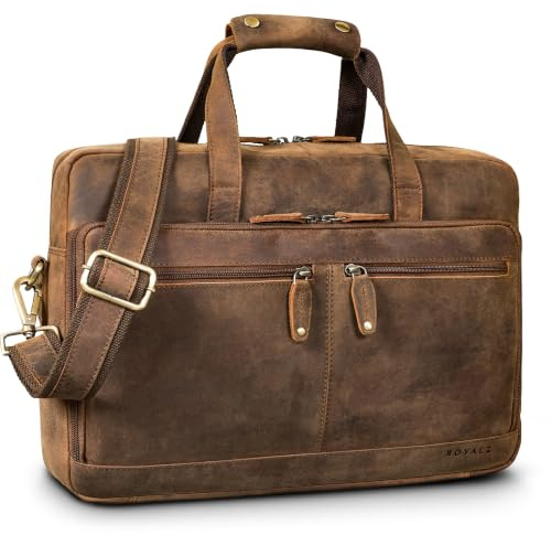 ROYALZ Anderson Business Umhängetasche Herren Leder Groß Echtleder Laptoptasche 15.6 Zoll Vintage Aktentasche mit Trolley Halter - Bürotasche Organizer viele Fächer;Farbe:Schwarz