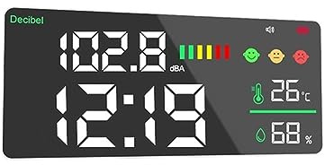Decibelímetro Medidor De Sonido De Decibeles Digital Montado En La Pared Probador De Ruido Inteligente Monitor De Temperatura Y Humedad LED Reloj De Pantalla Grande 30~130db