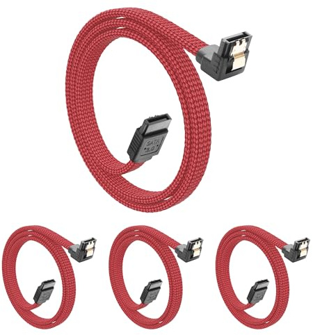 YACSEJAO Lot de 4 câbles SATA III de 50,8 cm 6 Gbit/s SATA 3.0 à angle droit de 90 degrés avec loquet de verrouillage pour disque dur, SSD, pilote CD, graveur CD (rouge)