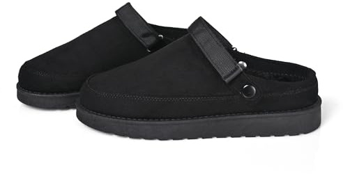 Women’s Indoor Outdoor Mule Slippers – Warm Lined Platform Clogs with Adjustable Strap, Non-Slip Casual Winter Shoes (BLACK, Adult, Women, 7, Numeric, UK Footwear Size System, Medium)