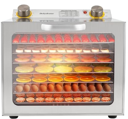 MEELRYD Essiccatore in acciaio inox con 8 griglie in acciaio inox, disidratatore alimentare 30 – 90 °C, timer 12 ore, disidratatore, essiccatore per frutta e carne, funghi ecc