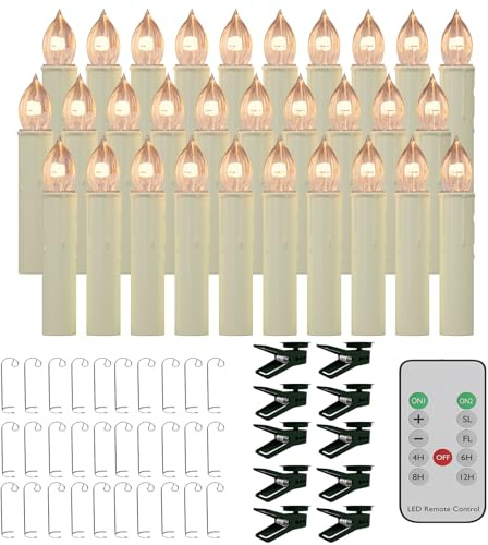 LZQ 30er LED Christbaumkerzen, Weihnachtskerzen Flammenlose LED Kerzen Kabellos mit Fernbedienung, Weihnachtsbaumkerzen mit Haken, Weihnachtsbaumbeleuchtung für Halloween Weihnachten Garten Deko