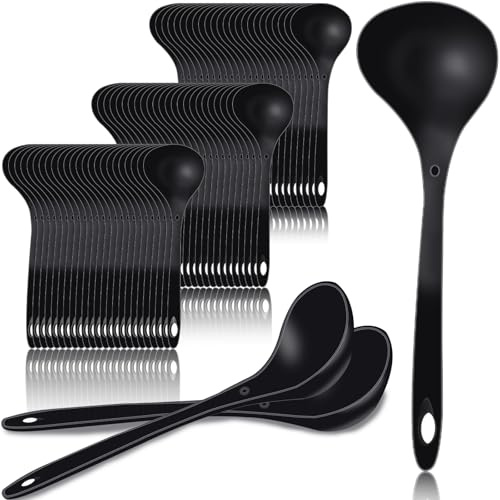 Lot de 72 grandes cuillères de service en plastique robustes pour fête, restauration, buffet, restaurant, dîner, soupe, cuisine, mariage, lave-vaisselle, 22,9 x 7,6 cm, noir