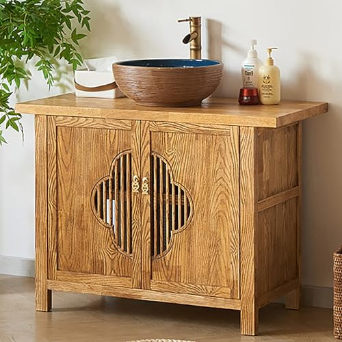 ZKBDBWTR Muebles Baño con Lavabo de Madera Maciza con Lavabo, Mueble de Suelo Clásico de Estilo Chino con Doble Puerta para Baño y Tocador(70cm/27.5in)