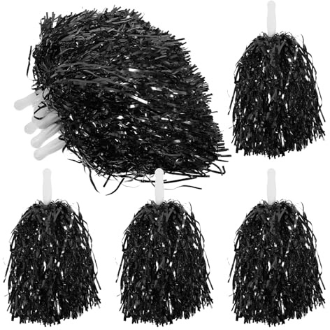 Abaodam 12 Pièces Pompons de Cheerleading avec Poignée Ergonomique Pompons de Danse Noirs Ultralegers pour Esprit Équipe Accessoires Réutilisables pour Sports Animations et Fêtes