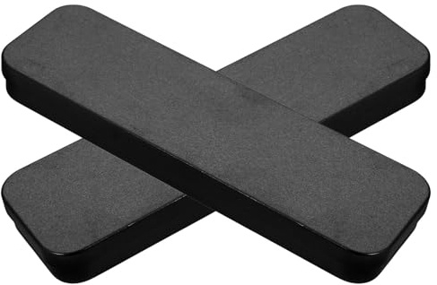 EPIGEIST 2pcs Tinplate Pencil Case Set for Students, Spacious and Portable Rectangular Boxes with Sleek Black Finish, Stylish Stationery Organizers for School on The Go