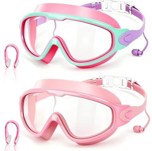 IEEILULU Gafas Piscina Niño con Tapones Antiagua Integrados y Pinza Nasal de Regalo, Dos Tipos de Lentes a Elegir, Anti-Vaho y Anti-UV, Visión Panorámica HD 180°, Regalo de Verano Ideal