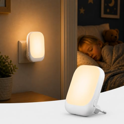 ZAZU LED Nachtlicht Steckdose mit Dämmerungssensor, 3 Helligkeitsstufen und Memory-Funktion, warmweißes automatisches Orientierungslicht für Kinderzimmer, Schlafzimmer und Flur, Weiß