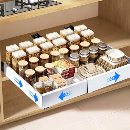 WUFANC 2 Stück Teleskopschublade, Ausziehbare Schublade Küche mit Kleber, Schublade Ausziehbar Breite 32–53 cm & Tiefe 42cm Ohne Bohren, Metallschienen Organizer für Küche & Bad