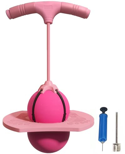 PKKP Balance Hüpfball mit Griff, Pogo Ball mit Stange, Outdoor Spiele für Kinder ab 6 Jahren, Tragfähigkeit 50 Kg, Sichere und Unterhaltsame Sportspielzeuge Eignet Sich als Geschenk (Rosa)