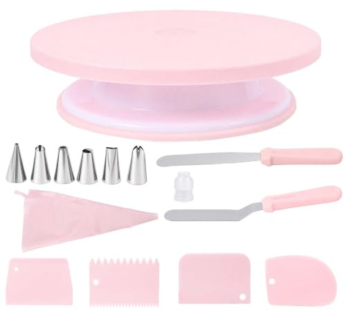 Thryvix Kit per Decorare Torte con Piatto Girevole, Set PP Stabile con Spatole Raschietti Sac à Poche Ugelli, per Glassare Lisciare Rifinire Dolci, Cucina Casa Pasticceria
