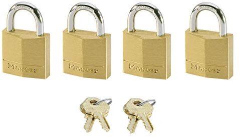 MASTER LOCK Petits Cadenas [Clés communes] [Pack Familiale de 4] 9120EURQNOP - Idéal pour les Sacs à Dos, les Bagages, les Valises, les Casiers et plus