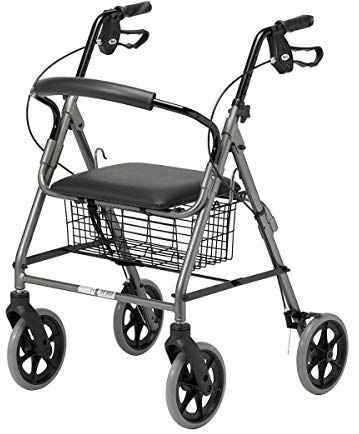 Performance Health Days,Déambulateur 4 Larges,Avec Un Panier,Un Dossier Tubulaire Incurvé, Freins Parking, Siège Et Rembourrés,Cadre En Aluminium Pliable Léger, Aide À La Mobilité De Marche , Rouge