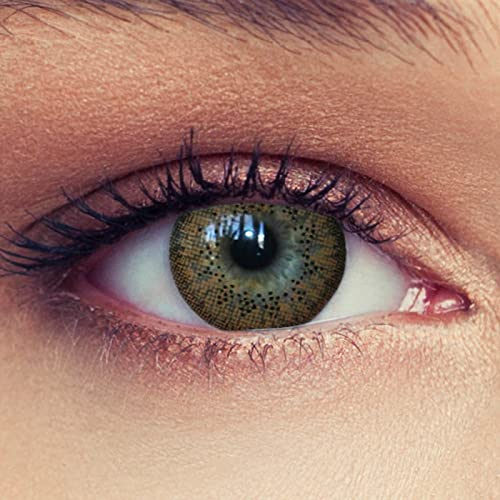Designlenses, 2 braune Kontaktlinsen ohne Stärke Natural Brown natürlich farbige Kontaktlinsen Drei Monatslinsen + Gratis Behälter