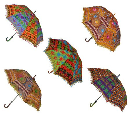 Rajasthali Indian Hand Designer Fashion Cotton Multi-Coloured Umbrella Embroidery Boho Umbrellas Parasol Many 5pcs, Multicolored, M