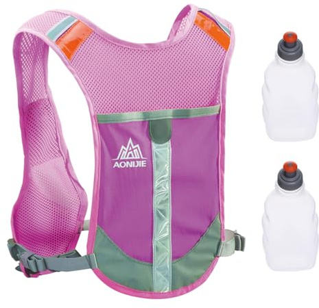 TRIWONDER Laufweste Damen und Herren, Leichter Trinkrucksack mit verstellbaren Brustgurten, Reflektierende Trinkweste für Trailrunning Marathon Joggen Wandern (Rose Red - mit 2 Wasserflaschen)