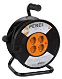 Perel Carrete de cable, uso interior, 4 enchufes Schuko, protección térmica, 50 m, 3g1.5, gris