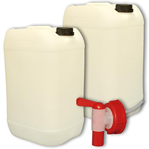 Lote de 2 bidones de polietileno/Jerrycan 25 L natural + 1 Grifo Aeroflow DIN61 (22247x2+22010)