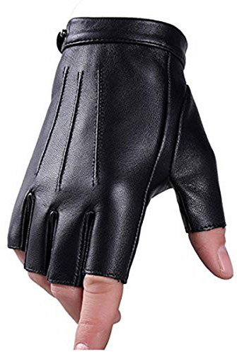 Wepop Fingerlose Handschuhe Fahrhandschuhe PU Leder Kunstleder Kleid Draussen Sport Motorrad Radfahren Klettern Fitnessstudio für Männer Frauen