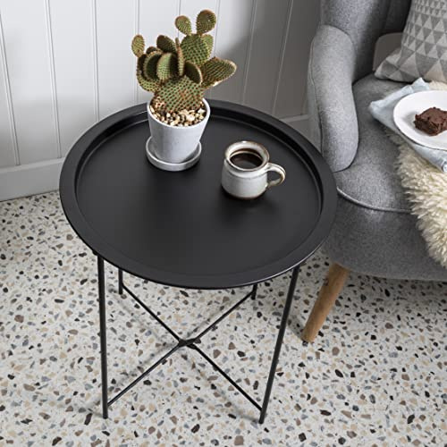 Noa & Nani Metal Small Side Table, Solid Black - Clean & Modern Garden Coffee Table w/Tray-Style Top & Ultra-Thin Legs - Slim Round Side Tables for Living Room, Patio, Balconies & Bedside Table