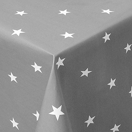 PVC Tischdecke Star grau Sterne Weiss Wachstuch · Breite & Länge wählbar · abwaschbare Tischdecke Weihnachten, Größe:140 x 120 cm