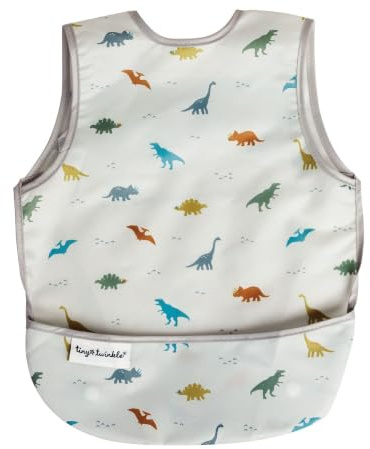 Tiny Twinkle Mess Proof Baby Bib for Boys | Waterproof Toddler Bib for Eating | Baby Apron for Feeding, Machine Washable | Perfect Shower Gift (Dinosaur, 6–24M)