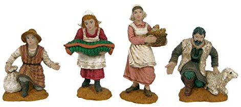 Acan Tradineur - Pack de 4 Figuras, Campesinos y Pastor para belén navideño 8 cm, durexina, Figuras Decorativas Nacimiento, Pesebre, Navidad, decoración Tradicional