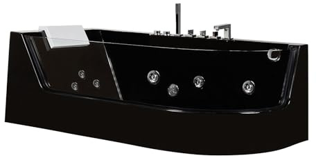 Vente-unique - Baignoire balnéo vitrée - 170 x 80 x 57cm - Noir - Angle gauche - 1 place - 263 L - ARIA