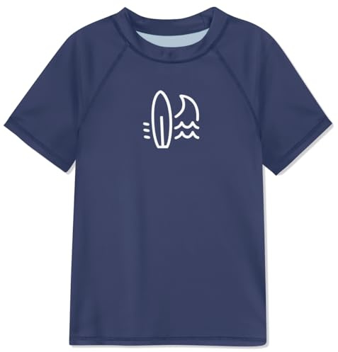 BesserBay Boys Sun Protection Swim Vest Short Sleeve Rash Vest Quick Dry Kids Beach Swimming Shirts Swim Top Navy 7-8 Years