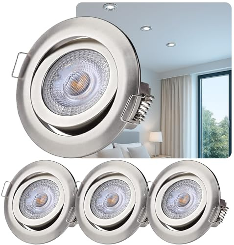 Sweet Led 3-Step-Dimming LED Einbaustrahler 5W 230V 400Lumen Decken Einbauleuchte 3 Stufen dimmbar Einbauspot schwenkbar – 3x chrom-nickel, rund, kaltweiß