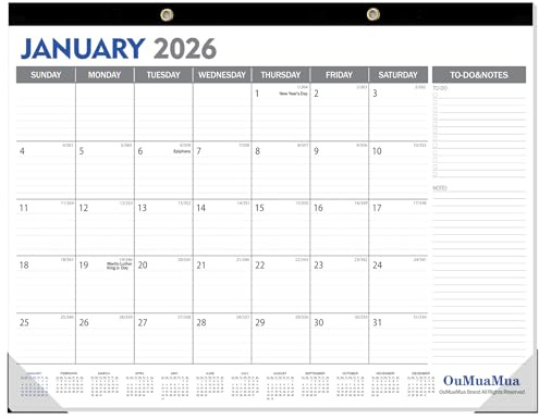 OuMuaMua Large Desk Calendar 2026-2027 - 18 Months from Jan. 2026 through Jun. 2027, 22 x 17 Inches Desktop Wall Calendar with Julian Date To-do & Notes, Corner Protectors for School Home Office