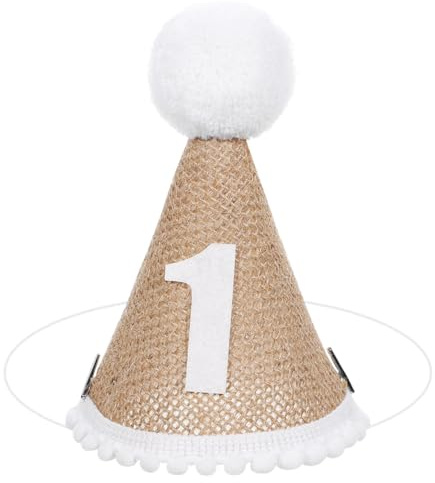 GALPADA Hut Zum 1. Geburtstag Leinen Baby-Geburtstagshut Kegelhut Für Kleinkinder Erster Geburtstag Kegelhut Mit Pom-Topper Kindergeburtstagsfeier-Dekoration Für