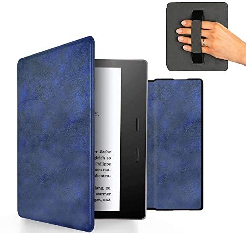 MyGadget Kunstleder Hülle für Kindle Oasis 10 | 9 Generation [ Modell : CW24WI | S8IN4O Release: 2019 | 2017 ] mit Handschlaufe & Auto Sleep | Wake Funktion in Dunkel Blau