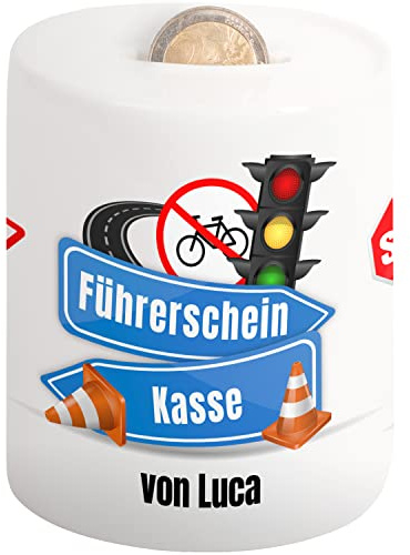 True Statements Spardose Führerschein personalisiert – Führerschein-Kasse Sparbüchse aus Keramik Geschenk Geldgeschenk für Jugendliche Mädchen Jungen