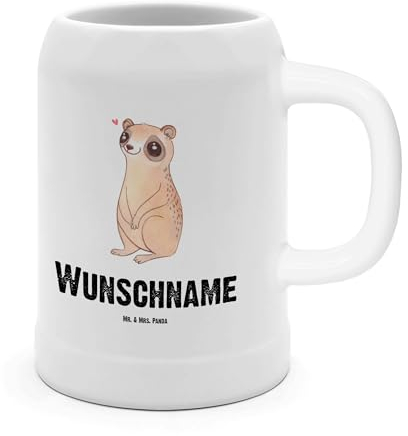 Mr. & Mrs. Panda Personalisierter Bierkrug Plumplori Glücklich - Personalisierte Geschenke, Lustige Sprüche, Bayerischer Mit Namen, Zünftiger Namensgravur, XXL Wunschname, Henkel Und, Niedlich, Glück