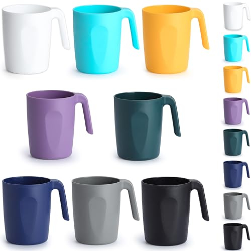 Berglander Tasses à café en plastique Set de 8 x 450ml, Mutil Color Gobelets avec poignées, Tasse d’eau réutilisable, Facile à transporter, Idéal pour la maison, Jardin, Pique-, Camping