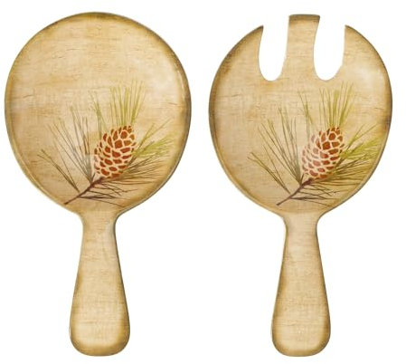UP UPware 2-Piece 10.5 Inch Melamine Salad Server Serving Utensil Set Includes Salad Spoon and Salad Fork (Woodland Pinecone)